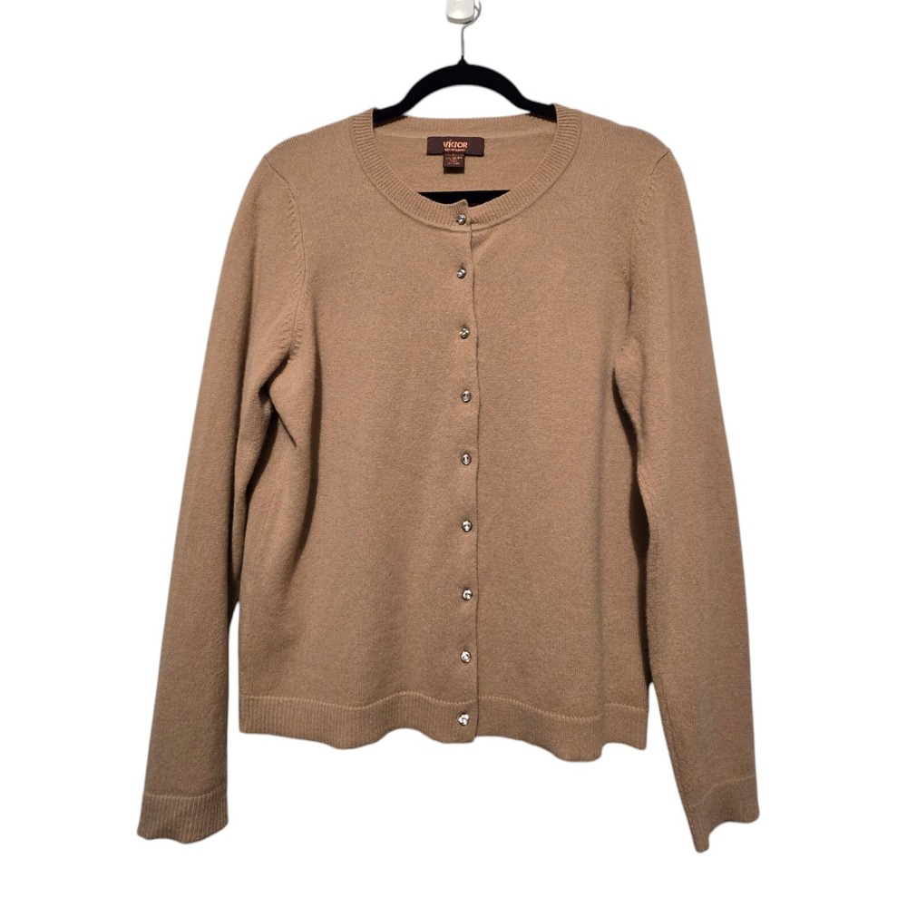 Vtg Victor Alfaro Cashmere Cardigan Women LG Crystal Buttons Academia Equestrian